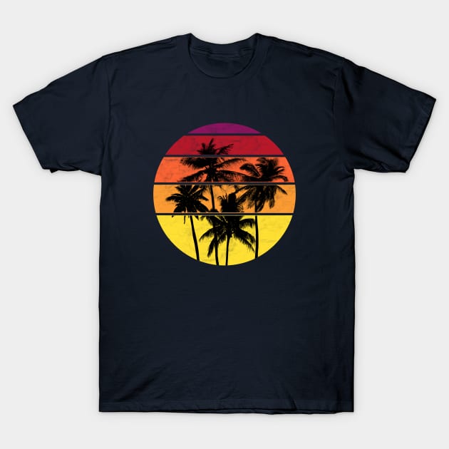 Retro Palm Tree Sunset Grid T-Shirt by Artist Rob Fuller